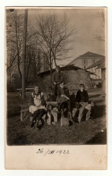 A group of children. Vintage photo was taken in 1922