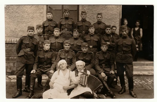The group of soldiers. Vintage photo. The thirties