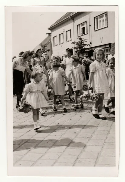 Vintage photo shows religious (catholic) celebration, circa 1943. — ストック写真