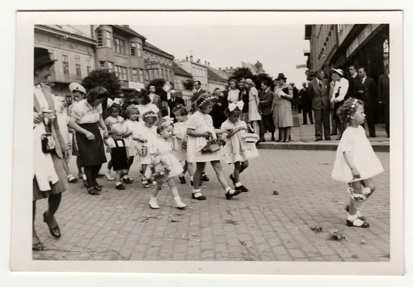 Vintage photo shows religious (catholic) celebration, circa 1943. — Stok fotoğraf