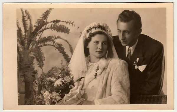 Vintage photo of newlyweds. — Stock Photo, Image