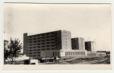 Vintage Fotoğraf inşaat daire bloklarının SSCB'ye gösterir.