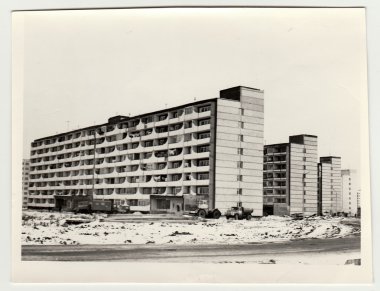 Vintage Fotoğraf inşaat daire bloklarının SSCB'ye gösterir. Kış saati.