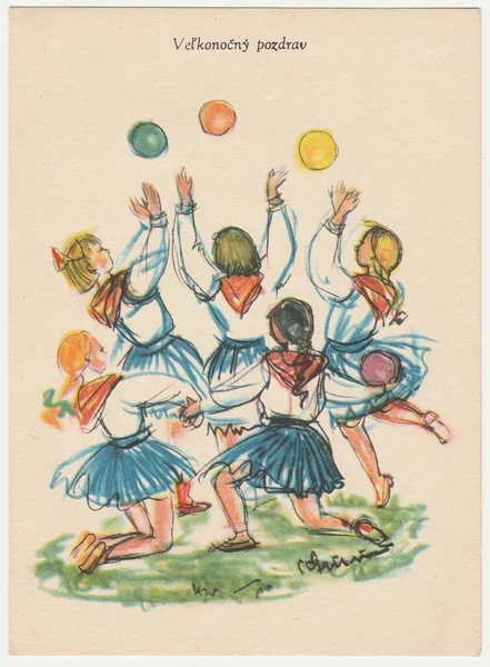 Sibyia Greinerova - χρωματισμένο σχέδιο, χαιρετισμό σε Πάσχα. Vintage καρτ-ποστάλ. — Φωτογραφία Αρχείου