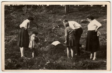 Vintage fotoğraf anthill aile bakar gösterir.