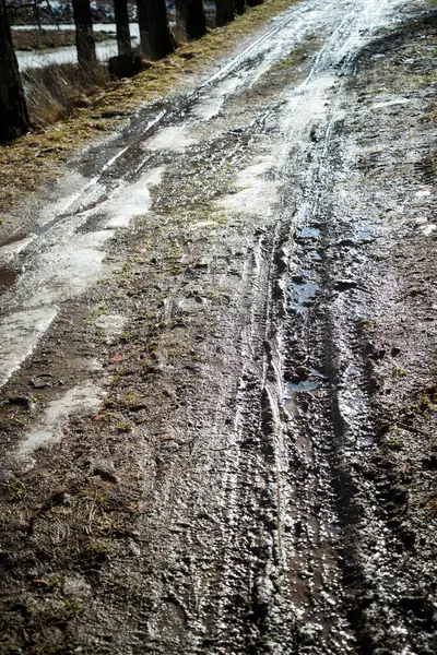 Construction Site New Road Forest Winter Snow Mud — Stock Photo, Image