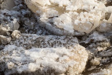 Mavi sularda yüzen çatlak buz dağı gölü, mevsimlik kış manzarası