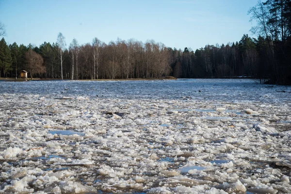 Cracked Ice Floating Springtime Blue Water Mountain Lake Seasonal Winter — Stock Photo, Image