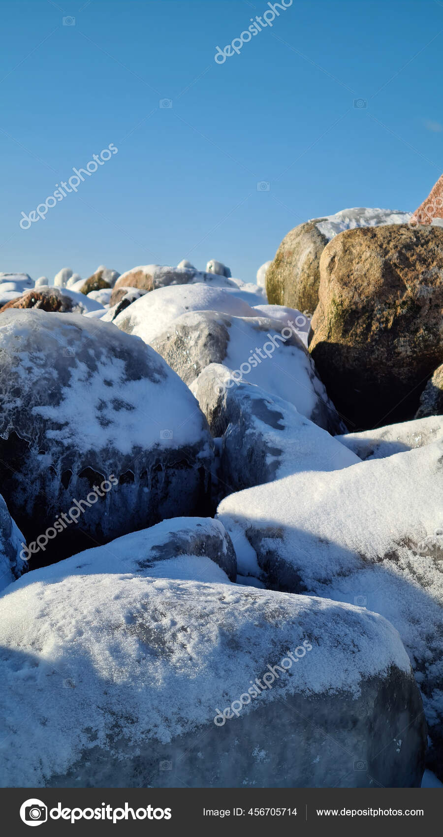 Pile Snowy Rocks Winter Mountains Sunny Winter Day Blue Sky Stock Photo Image By C Hawkmedialv