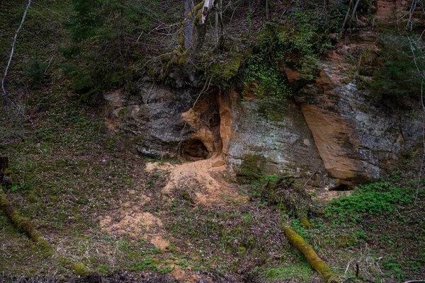 Λόφος Από Ψαμμίτη Πράσινο Γρασίδι Και Ξεραμένα Δέντρα Φυσικό Τοπίο — Φωτογραφία Αρχείου