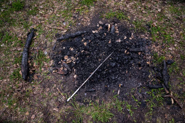Chimenea Una Zona Recreo Turístico Bosque Con Carbón Quemado Pincho — Foto de Stock