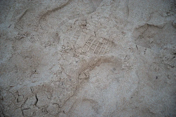 Ślady Stóp Mokrym Piasku Plaży Faktura Zdjęcia Tła Widok Góry — Zdjęcie stockowe