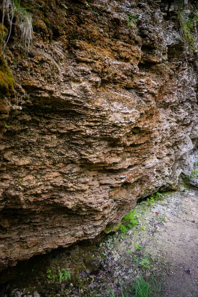 Κοντινό Πλάνο Ενός Αμμώδους Βράχου Καστανή Υφή Και Πέτρινο Τοίχο — Φωτογραφία Αρχείου