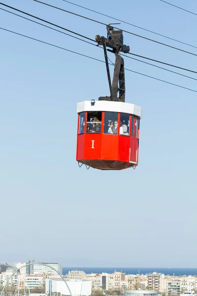 Montjuic Seilbahn Rote Kabine Barcelona Tourismuskonzept — Stockfoto