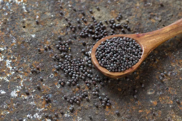 Brown Mustard Seeds Textured Background — Stock Photo, Image