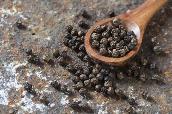 Peppercorns Wooden Spoon Texture Background — Stock Photo, Image