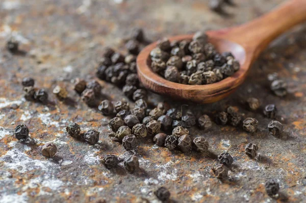 Peppercorns Wooden Spoon Texture Background — Stock Photo, Image