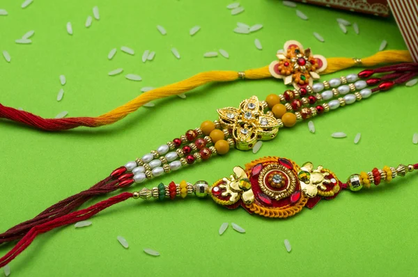 Indian festival: Raksha Bandhan background with Rakhi and Gift — Stock Photo, Image