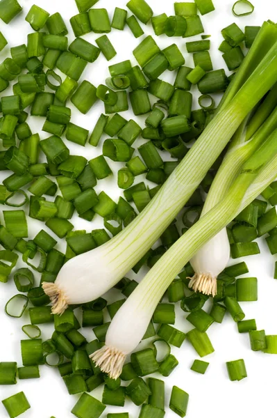 Fresh Ripe Green Spring Onions Shallots Scallions Fresh Chopped Green — Stock Photo, Image