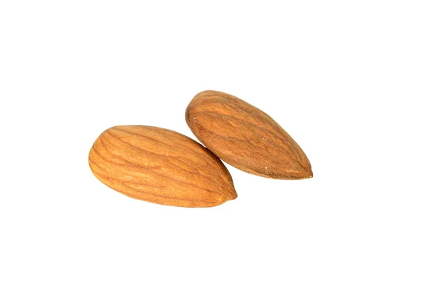 Dua almond diisolasi pada latar belakang putih — Stok Foto