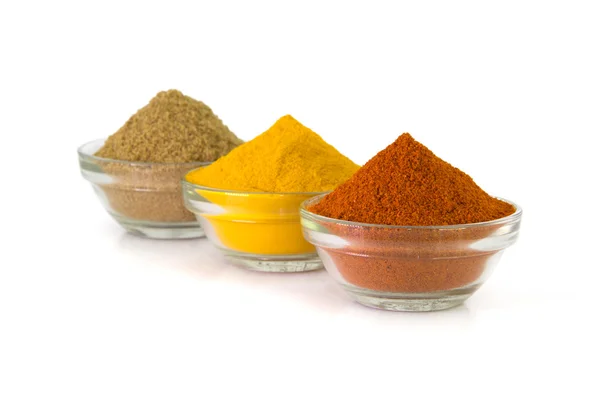 Chilli Powder, Turmeric Powder & Coriander powder in Bowl. — Stock Photo, Image