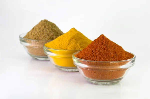 Chilli Powder, Turmeric Powder & Coriander powder in Bowl. — Stock Photo, Image