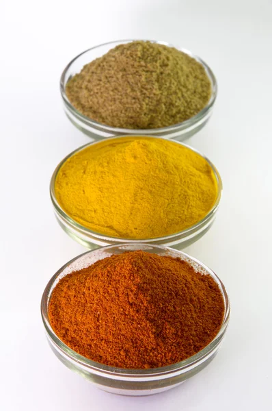 Chilli Powder, Turmeric Powder & Coriander powder in Bowl. — Stock Photo, Image