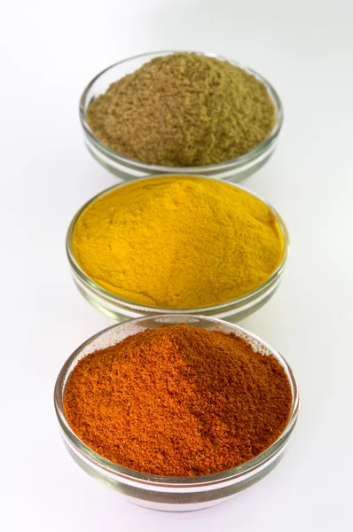 Chilli Powder, Turmeric Powder & Coriander powder in Bowl. — Stock Photo, Image