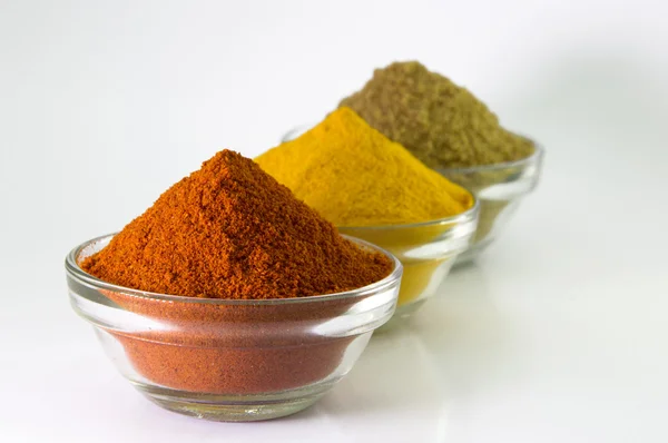 Chilli Powder, Turmeric Powder & Coriander powder in Bowl. — Stock Photo, Image