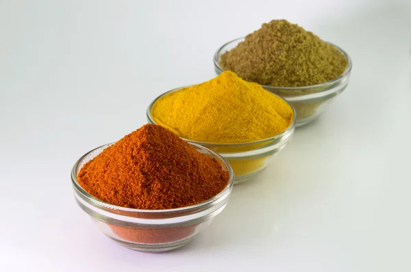 Chilli Powder, Turmeric Powder & Coriander powder in Bowl. — Stock Photo, Image