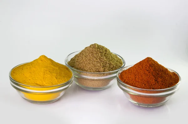 Chilli Powder, Turmeric Powder & Coriander powder in Bowl. — Stock Photo, Image