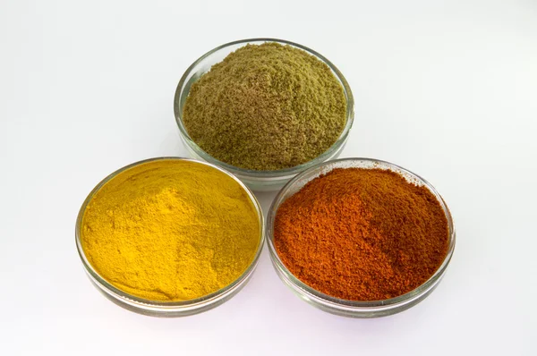 Chilli Powder, Turmeric Powder & Coriander powder in Bowl. — Stock Photo, Image