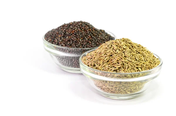 Hint kahverengi hardal tohumu ve Kimyon tohumu — Stok fotoğraf