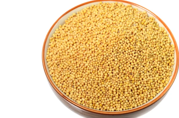 Yellow mustard seeds in bowl — Stock Photo, Image