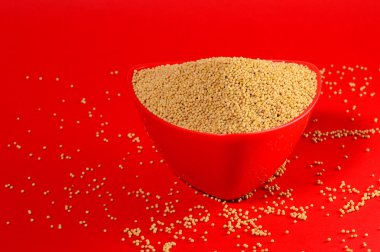 Kırmızı kase sarı hardal tohumu