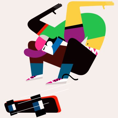 bir kaykay üzerinde kaykay, biniciler.