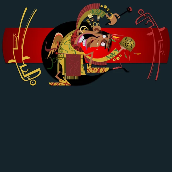 Der tanzende Indianer auf rotem Hintergrund — Stockfoto