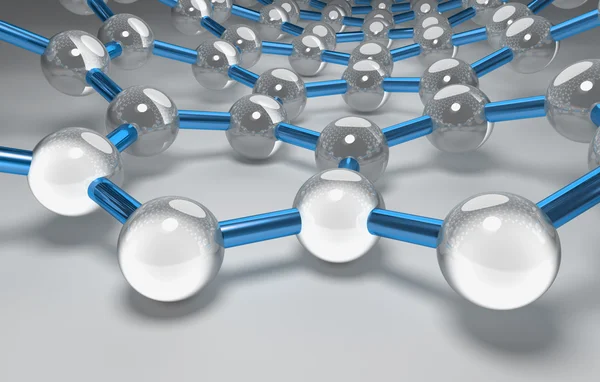 Superficie del grafene, legami blu, atomi d'argento — Foto Stock