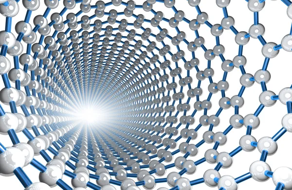 Nanotüp, mavi bağlar, gümüş atomları — Stok fotoğraf