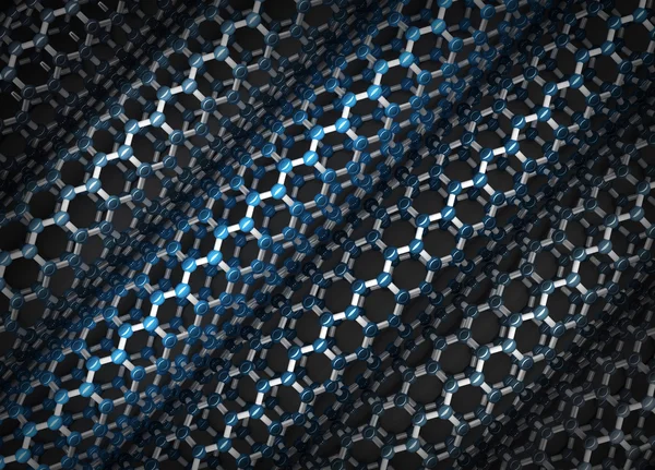 Blauwe atomen, nanotubes en zilveren stokken — Stockfoto