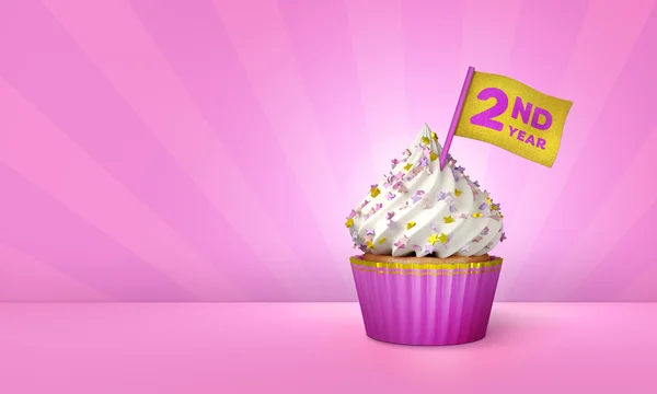 Pembe kek, kek etrafında Altın çizgili 3D render