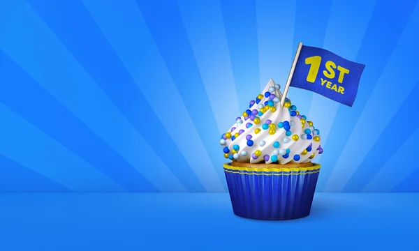 3D Render mavi Cupcake, Cupcake çevresinde sarı çizgili