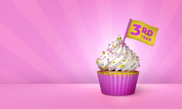 3D Rendering of Pink Cupcake, listras de ouro em torno de Cupcake — Fotografia de Stock