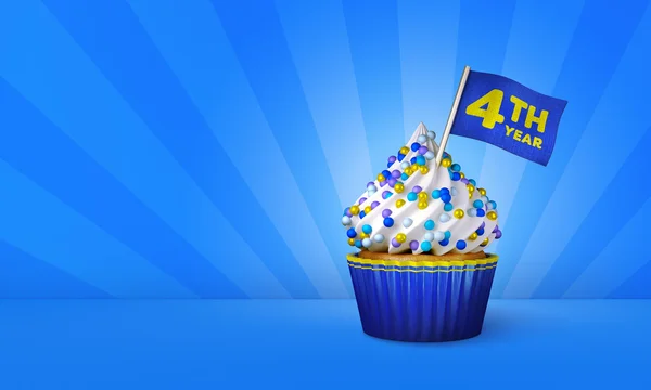 3D renderização de bolo azul, listras amarelas ao redor Cupcake — Fotografia de Stock