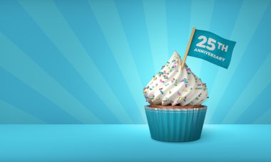 3D Rendering of Blue Cupcake, Silver Strips Around Cupcake clipart