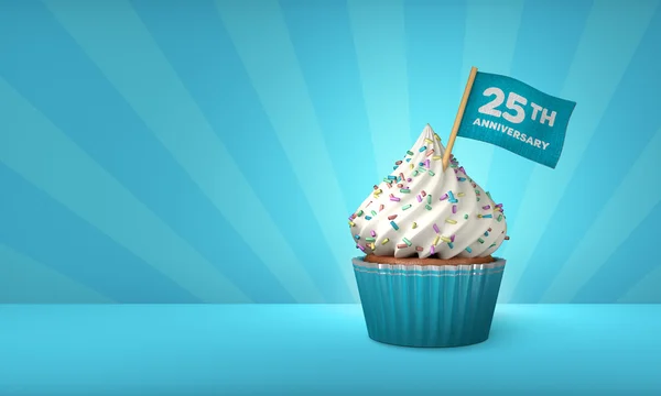 3D rendering van blauwe Cupcake, zilveren Strips rond Cupcake — Stockfoto