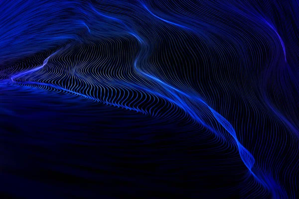 Vackra Abstrakta Vågiga Kurvor Mörkblå Digital Teknik Bakgrund Selektivt Fokus Stockbild