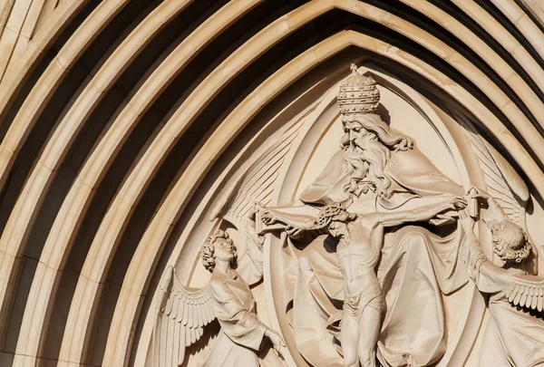 The Holy Trinity. Gothic relief in Saint Wenceslas Cathedral in Olomouc — Stock Photo, Image