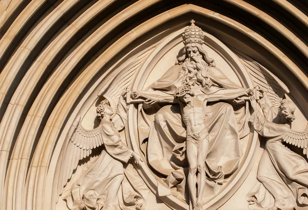 The Holy Trinity. Gothic relief in Saint Wenceslas Cathedral in Olomouc — Stock Photo, Image