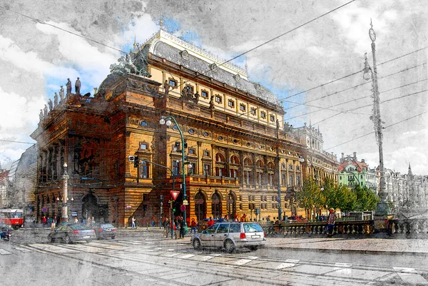 National Theater i Prag Illustration — Stockfoto